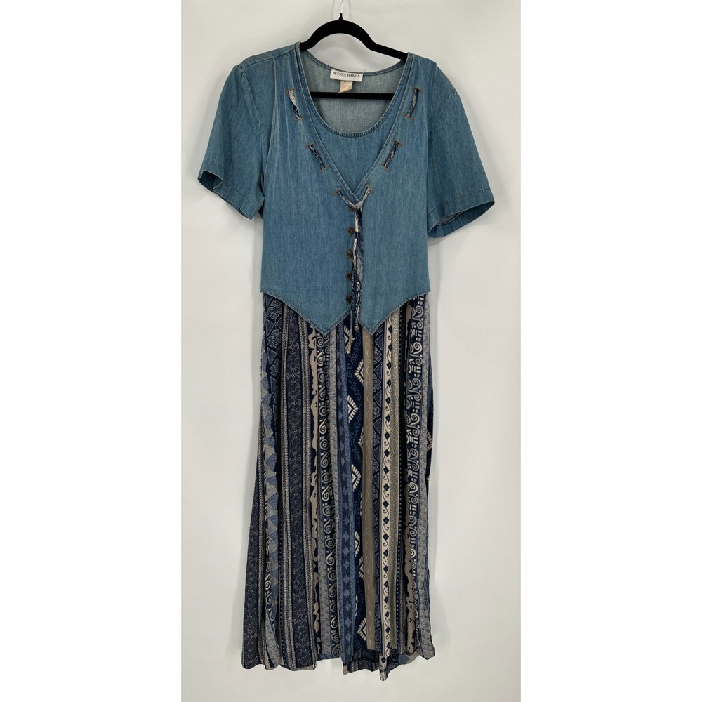 Vintage Betsy'S Things Womens Size 7 Maxi Dress Denim Pockets